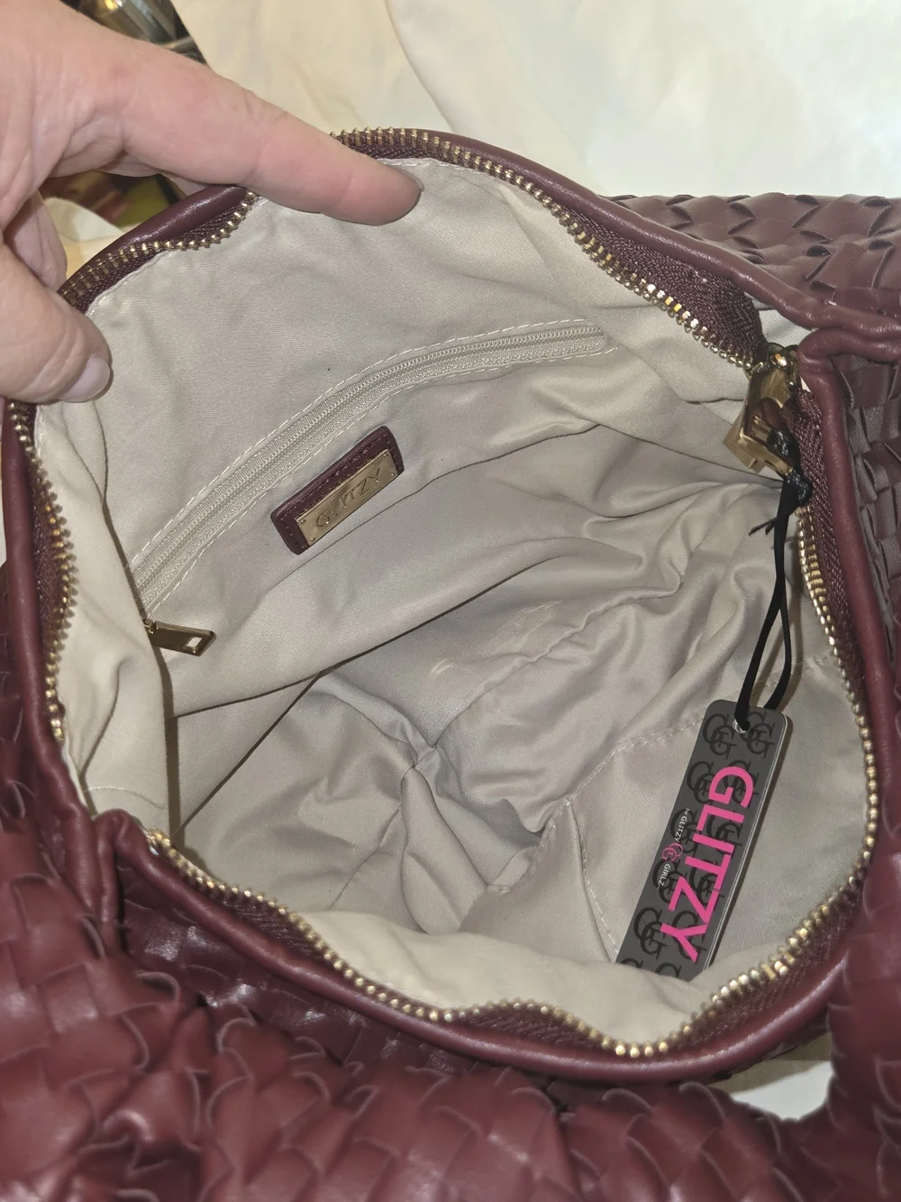 Glitzy Girl Woven Hobo Bag in Deep Plum - Stylish Everyday Shoulder Bag